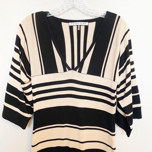 Trina Turk Striped V Neck Midi Sweater Dress Small - Picture 3 of 7